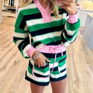 Striped Green and Pink Longe Sleeve Lounge Set